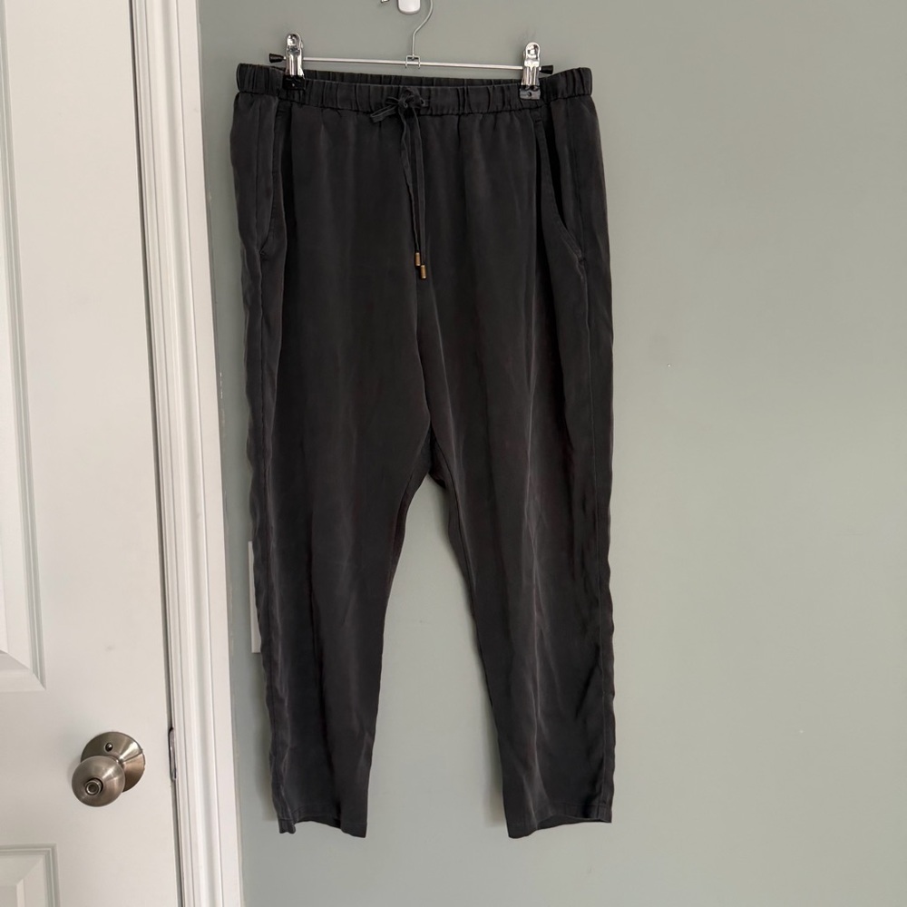 Eileen Fisher 100% Silk XS Dark Gray Crepe Drawstring Sleep Lounge Jogger Pant
